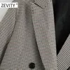 Zevity Damen Vintage Zweireiher Blazer mit Karomuster, Büro-Damentaschen, kausal, stilvoll, Oberbekleidung, Anzüge, Mantel, Oberteile CT586 210603