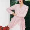 Loose Fit Pink Color Ruched Asymmetric Jacket Lapel Long Sleeve Women Coat Fashion Tide Spring Autumn WF04111L 210421