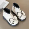 Stövlar Barn Ankel Bowknot PU Läder Sömnad Zipper Elegant Härlig Fashion Girl's Short Boot 21-36 Infant Warm Kids Flat Shoes