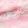 جودة عالية الربيع المدرج الأزياء الحلو الوردي الأزهار طباعة الكشكشة طويلة شبكة اللباس حزب المشاهير رداء أنيقة vestidos 210601