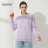 Wixra Felpe Womens Solid Top Basic O-Collo Ladies manica lunga Casual Fashion Pullover Autunno Plus Size 210909