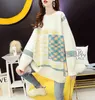 H.SA秋のセーター女性の格子縞のパターンファッションの基本的なカジュアルな普通トップの女性長袖韓国語特大ジャンパー210417