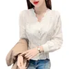 Été stéréoscopique brodé blanc pur coton Blouse Floral à manches longues chemise pour femme mode dame 13875 210521