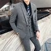 Designers Men Suits Jacket Vest and Pants Boutique Fashion Mens Plaid Casual Business Suit High-end Social Formal Suit 3 Pcs Set Groom