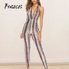 Fanieces Sexy Nightclub Mulheres Multicolor Striped Lantejoulas Macacões Strapless Backless Skinny Jumpsuit Combinaison Femme Mono Mujer 210520