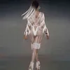 White Black Tassel Jumpsuit Dames Fake Print Danser Spandex Leggings Singer Stage Wear Prom Show Outfit Nightclub Kostuums Rave 211119