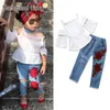 Vendita al dettaglio / all'ingrosso Girl Straps Top + Jeans ricamati 2 PZ Set Tracksuit Abbigliamento Set Girls Abiti Bambini Designer Vestiti