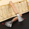 Factory Hair Brush Cleaner Cleaning Tool Comb Brushes Mini Dirt Remover Metal Wire Rake Wooden Handle