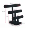 3 Tier Black Velvet Odłączany Bransoletka Zegarek Łańcuch T-Bar Rack Organizator Twarde Wyświetlacz Uchwyt 211105