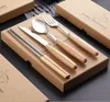 2/3/4Pcs Wooden Handle Cutlery Portable Set Stainless Steel Dinnerware Set Silverware Tableware Spoon Fork Knife Chopsticks Set
