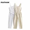 Aachoae Dames Casual Solid Full Length Jumpsuit Mouwloze Kantoor Logo Broek met riemzakken Mode Jump Suit Summer 210413