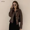 女性のジャケットの女性のファッションPUレザージャケット2021春秋黒茶色の茶色の茶色の茶色の茶色の茶色の茶色の茶色の茶色