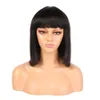 Human Hair Wigs for Black Women Straight None Lace Machine Made Wig Short Cutting Bob Wig Human Hair with Bangs Brazilian Remy HD Seamless Lace Front Wig