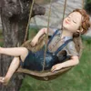 Oggetti decorativi Figurine Cartoon Swing Boy Statua Resina dipinta Artigianato Paesaggio esterno Appeso Ornamento per la casa Giardino Cortile De