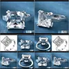 Cluster Drop Leverans 2021 Hainon Luxury 6 Ct Big Square Cut Zircon med stora CZ Stones Ring för kvinnor Mode Smycken Kvinna Ringar MKNKX