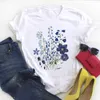 여성 플러스 사이즈 4XL 꽃 꽃 수채화 귀여운 여름 숙녀 카와이 옷 티셔츠 탑 그래픽 인쇄 티셔츠 여성 티셔츠 x0527