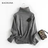 BIAORUINA 3 Colors Women's Casual All-match Solid Knitted Turtleneck Sweater Female Everyday Autumn Winter Keep Warm Pullovers 211018