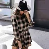 Autumn Long Sleeve Plaid Shirt Dress Women Clothes Casual Turn Down Collar Mini Button Lady Office Vestidos 210427