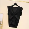 プラスサイズのシックなカジュアル夏の基本的なVネックセータープルオーバー女性ルーズニットプルオーバー女性半袖ブラックセーター210604