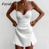 Mode Solide Weiß Sommer Sonnenkleid Frauen Spaghetti Strap Mini Strand Französisch Elegante Vestidos De Mujer 210427