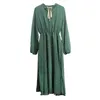Vintage Lace Up Dot Vert Mousseline de mousseline de soie Femmes Taille élastique Femme Robe longue Printemps A-ligne Robes Femme 9886 210417