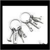 Keychains Fashion Aessories Drop Delivery 2021 Stainless Steel Fathers Day Keychain Creative Hammer Screwdriver Wrench Tool Keyring Car Key C