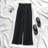 Été décontracté femme trois pièces ensembles en mousseline de soie mince chemise Match noir fronde et pantalon à jambes larges femme coréen costumes 210819