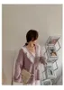 H.SA abbigliamento invernale donna Maglione e cardigan punto pizzo color caramella viola lungo oversize maglieria cardigan mujer 210716