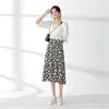 Koreaanse Daisy Chiffon Gedrukt Vrouwen Midi Rokken Hoge Taille Casual Slanke Vrouwelijke Lange Rok Vintage Zomer Mode Dames Bodems 210421