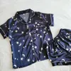 QWeek Silk Pajamas for Women Pajama Satin Femme Print nightgownセット