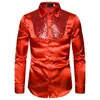 Mäns sequins broderade västerländska skjortor smal passform lång mode silke tröja män nattklubb disco dans fest scen prom custume 2xl 210522