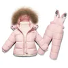 Coat Raise Young Duck Down Winter Jacket + Overalls Kids Girls Clothes Set 1-6 Year Children Ski Suit Baby Boys/Girls Snowsuits