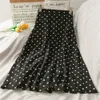 Zomer casual chiffon print dot-print rok vrouwelijke hoge taille midi a-lijn dames zwart wit rood lang s streetwear 210421