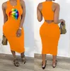 2021 Kvinnor Sommar Midi Klänning Sexig Ärmlös Mouth Print Bandage Party Night Club Casual Fashion Street Bodycon Plus Storlek