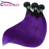 Colored 1B Purple Straight Natural Human Hair Bundles Brazilian Virgin Ombre Weave 3pcs Deals Two Tone Reinforced Sew In Extensions