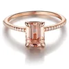 Na moda requintado rosa cor de ouro quadrado anéis de baguete conjunto para mulheres cheias de zircônia cúbica de pedra de pedra de casamento de pedra jóias