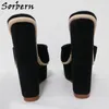 Sorbern Kadınlar Elbise Ayakkabı Siyah Katır Kama Yüksek Topuk Platformu Kapalı Toe Comfy Takunya Üzerinde Kayma