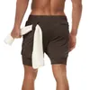 الرجال الرياضة السراويل مزدوجة طبقة معلقة منشفة تصميم اللياقة الجري تنفس اللون بلون طول الركبة طول السراويل القصيرة