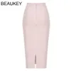 Beaukey Blue Mid Calf鉛筆包帯スカートロングボディコン女性伸縮性の高いスプリットスカート卸売XL赤女性スカート中国210730
