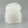 Herbst Winter Hut Für Frauen 70% Kaninchen Fell Winter Kappe Mode Warme Gestrickte Beanie Hüte Frauen Solide Erwachsene Abdeckung Kopf kappen