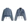 Women Denim Short Cropped Blue Jacket Tassel C0138 210514