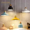 Nordic Pendant Lights Macaron Color Creative Single Head Solid trälampor Aluminiumlegering Lampskärm inomhus Hembelysning 220V E27