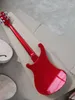 Corpo vermelho 5 cordas guitarra elétrica com pickguard branco, fingerboard de pau-rosa, ligação amarela, fornecer serviço personalizado