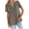 Frauen T-shirt Mode Solide V-ausschnitt Taste Slim T-shirts Sommer Kurzarm Brust Taschen Tops Casual Schwarz Blau 210526