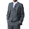 Серый мужской зимний ретро жених носить свадебный костюм деловой костюм вечеринка костюм елочный узор Tweed 3PEIKES HCHGF