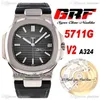 GRF V2 5711G PP324SC A324 Automatiska Mens Watch Steel Case Svart Texturerad Ring Läderrem Super Edition 6 Stilar Klockor Puretime A1