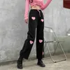 Streetwear Pink Sweet Love Printing Jeans Kvinnors Vår Hög Midja Straight Tube Denim Byxor Kvinna 5b555 210427