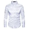 Mens vit silke skjorta mode satin män social casual smal passform långärmad klänning s manlig camisa masculina 210721