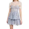 Dames Zelf Portret Mesh Jurk Chiffon Korte Mouw A-Lijn Mini Party Kant Holle Temperament Casual 210603