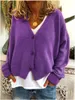 Kvinnors Knits Tees Purple Stickad Sweater Kvinnor Vinter Långärmad Vintage V-Neck Cardigan Lazy Style Stor storlek 3xl Knapp Kvinna utomhus J